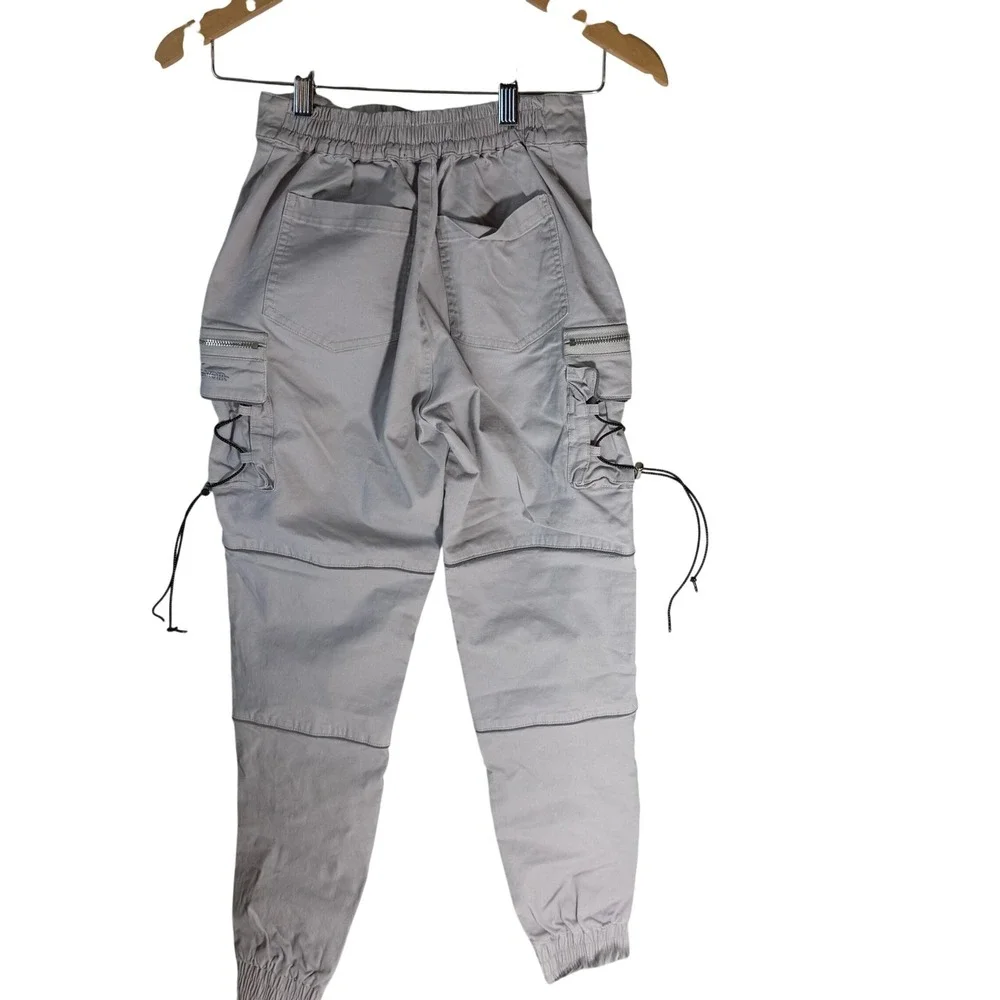 Maniere De‎ Voir Grey Reflective Piping Cargo Joggers Bungee Detail Size 6
